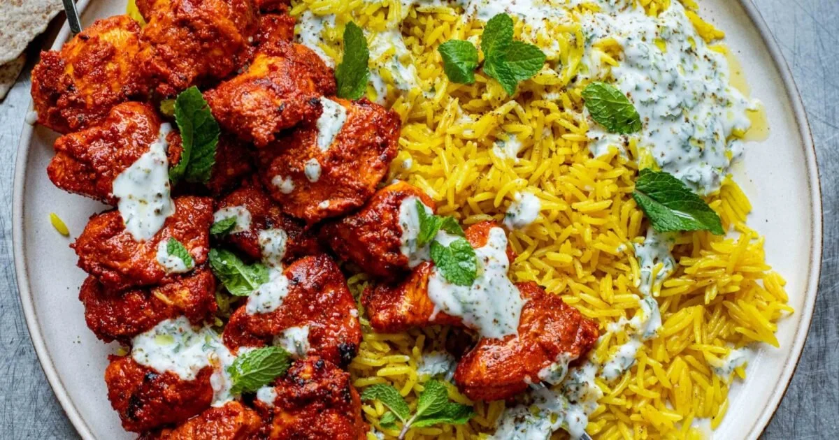 Air Fryer Tandoori Skewers with Rice