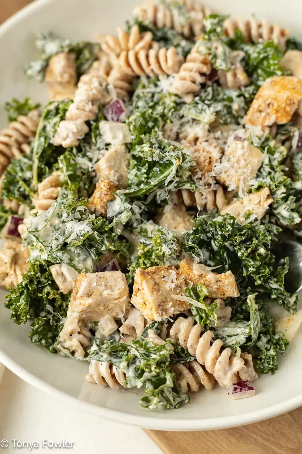 Caesar Kale Chicken Pasta Salad