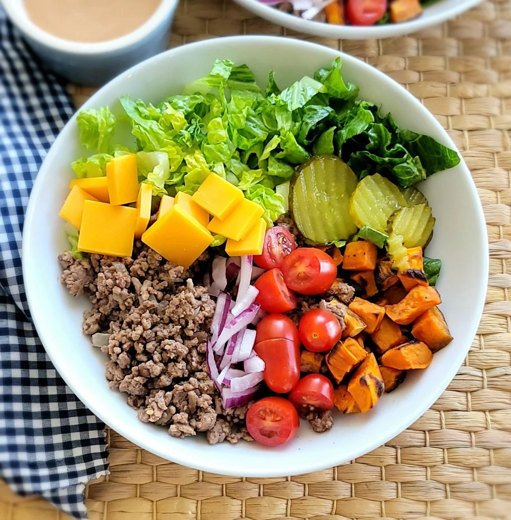 Cheeseburger Style Sweet Potato Bowls