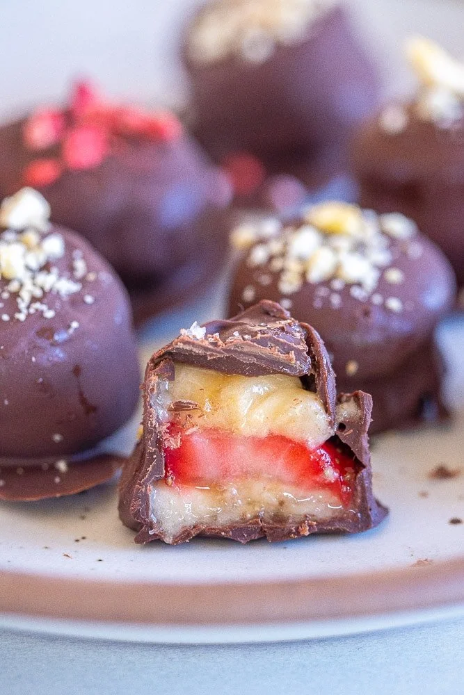Frozen Chocolate Covered Strawberry Banana Bites