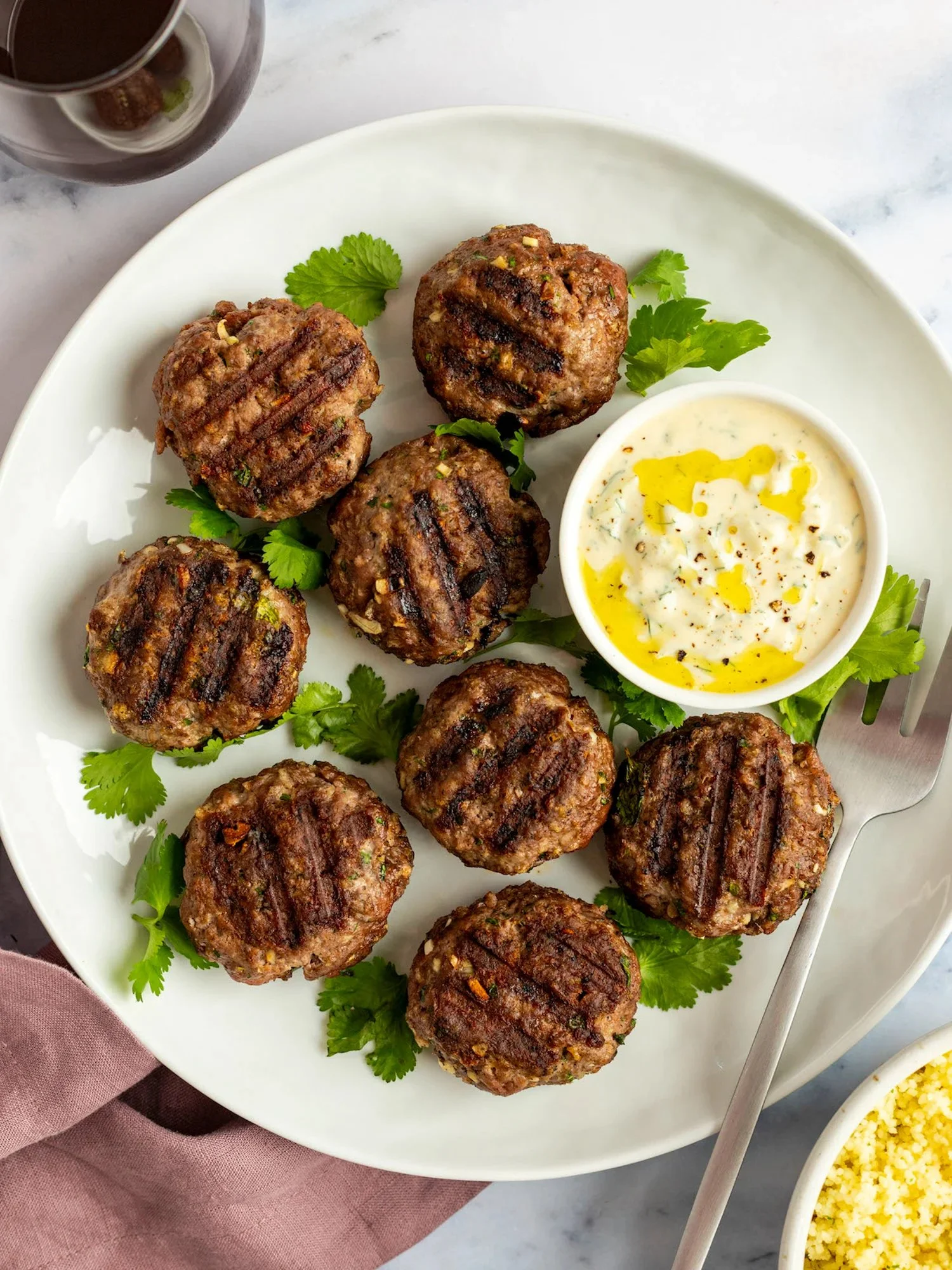 Grilled Moroccan Meatballs with Yogurt