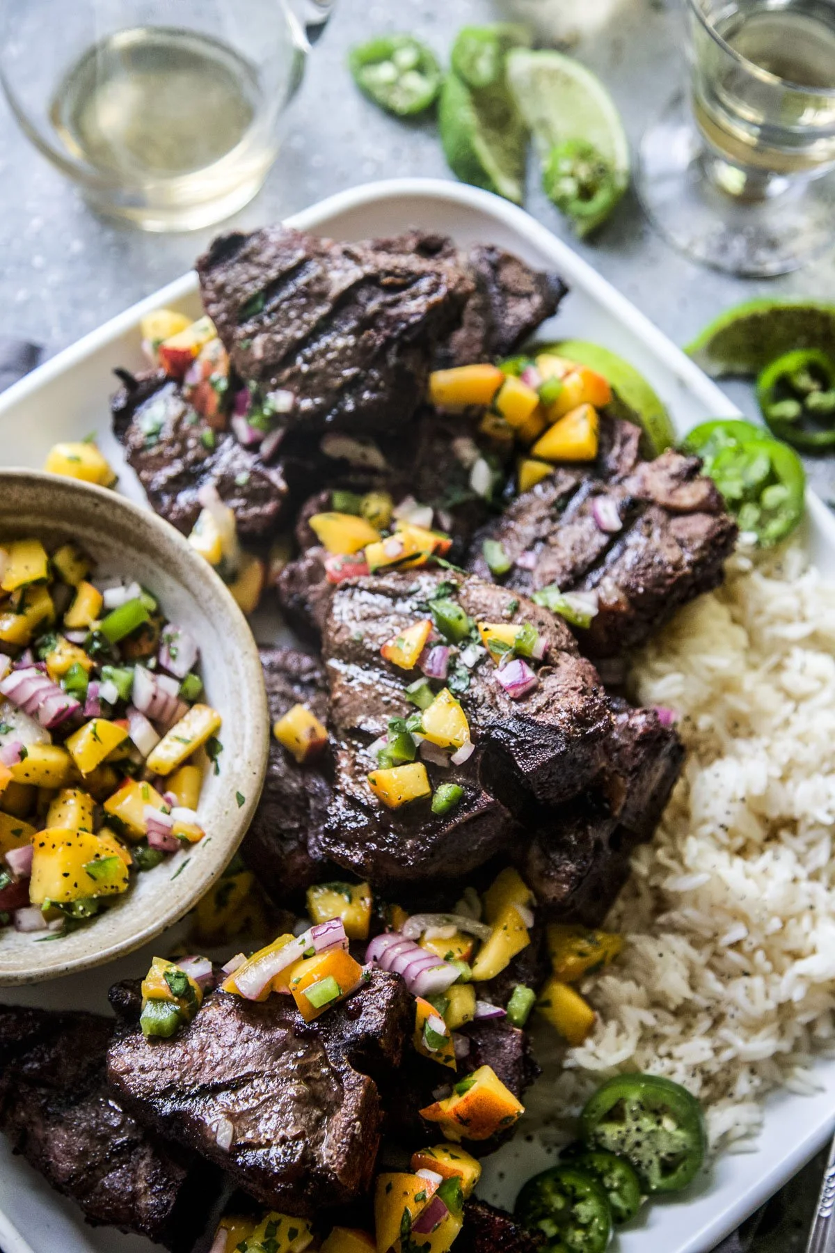Jerk Lamb Chops with Peach Salsa
