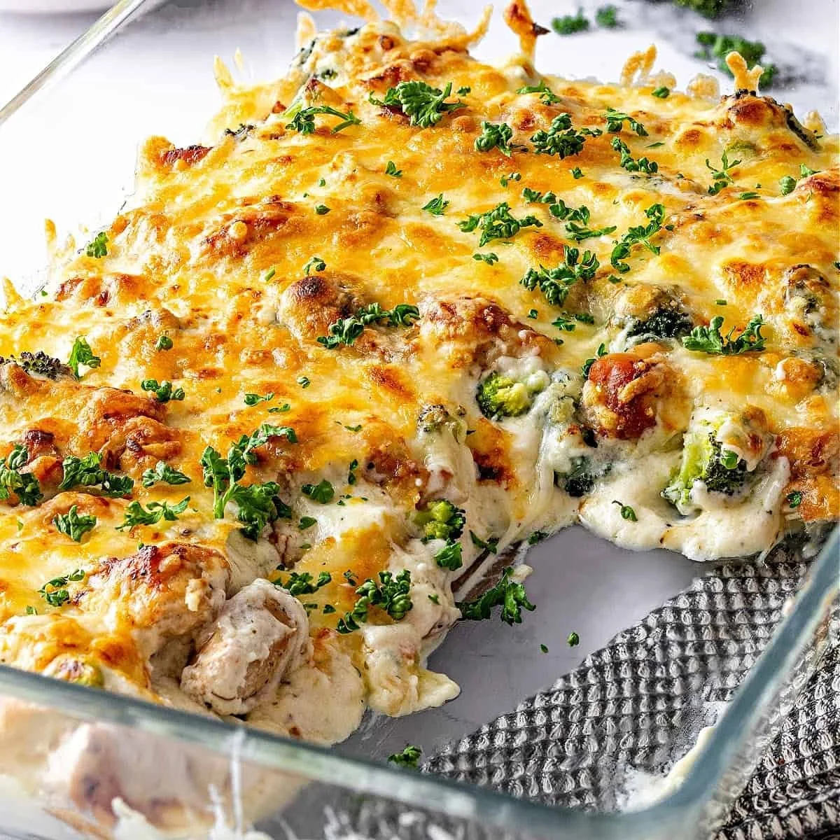 Keto Creamed Chicken Alfredo Bake