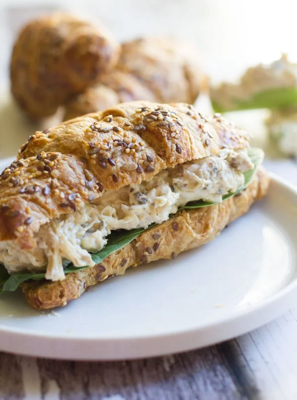 Plate of Southern-Style chicken salad with fresh ingredients and herbs