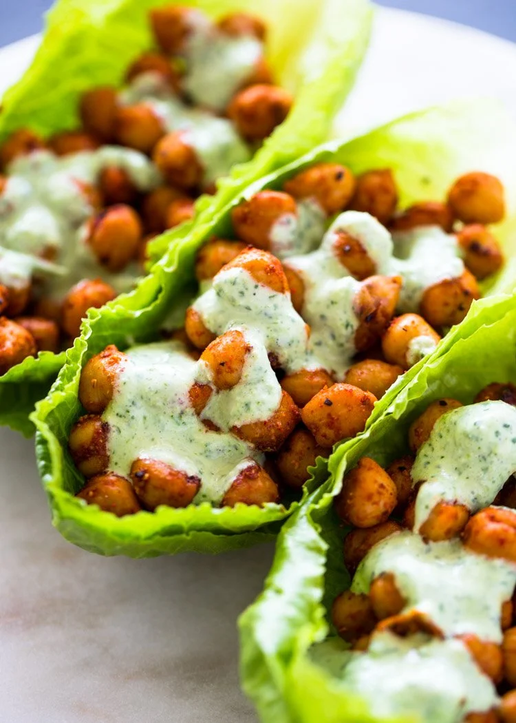 Spicy Cilantro Jalapeno Chickpea Lettuce Wraps
