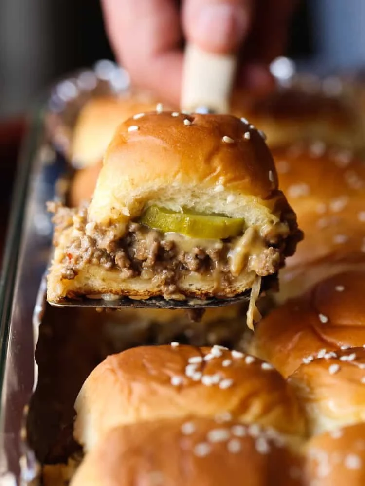 Delicious ultimate mini cheeseburger bites served on a platter