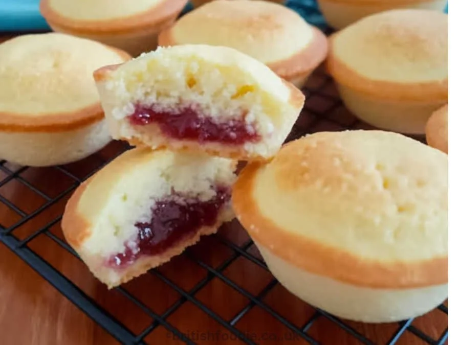 Welsh cheesecake delights served with a cherry topping on a rustic wooden table.